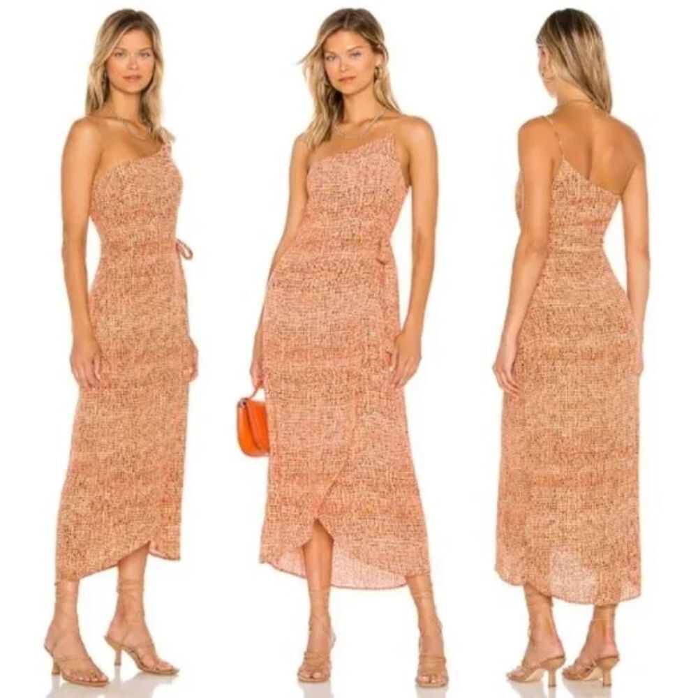 L*Space Chloe One Shoulder Wrap Midi Dress NWT Size 10 Orange Print